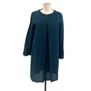 APC A.P.C.Dress Shift Box Pleat Flared Sleeve Wool Teal Blue Size 38 US 4 6‎